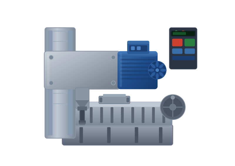 Machine industrielle avec panneau de commande et écran de contrôle pour gestion automatisée